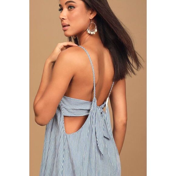✨Adrift Blue Striped Tie-Back Mini Swing Dress✨ - Picture 4 of 10